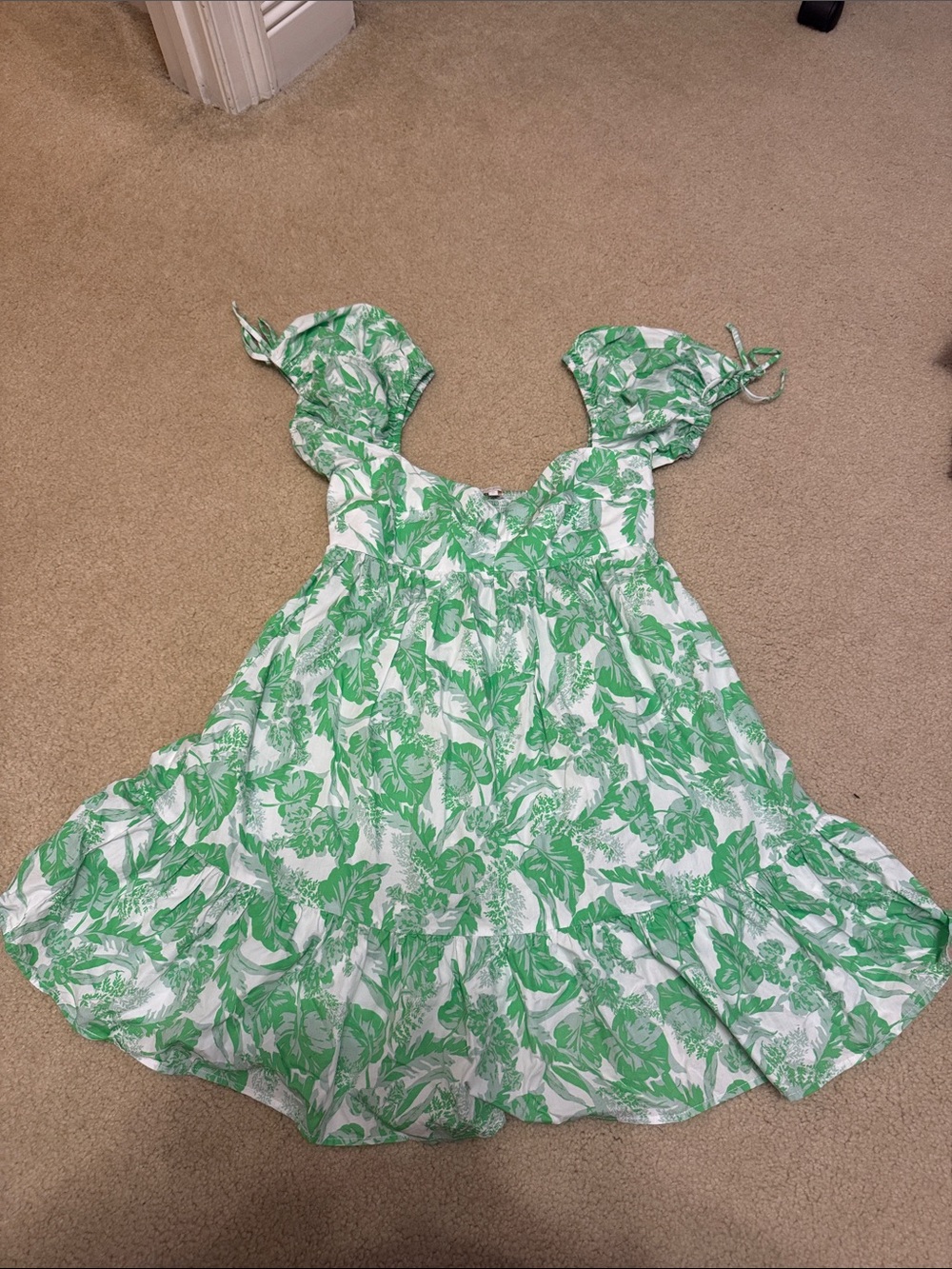 Olivaceous White and Green Floral Midi Dress